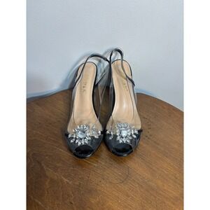 Allegra K Women's Crystal Embellished Clear Slingback Wedge Heels Size 9.5
